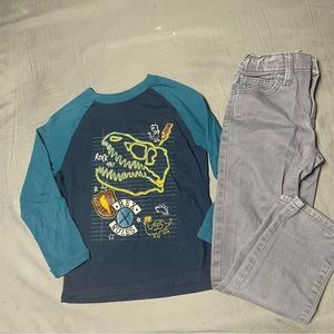Boys Long Sleeve T-Rex Shirt with Gray Skinny Jeans Bundle